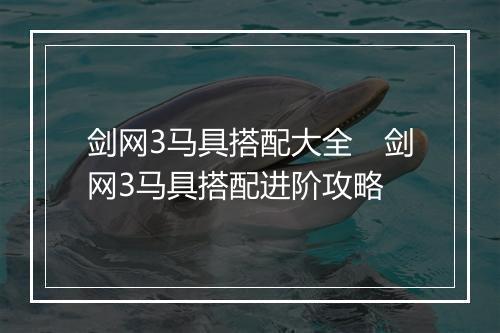 剑网3马具搭配大全　剑网3马具搭配进阶攻略